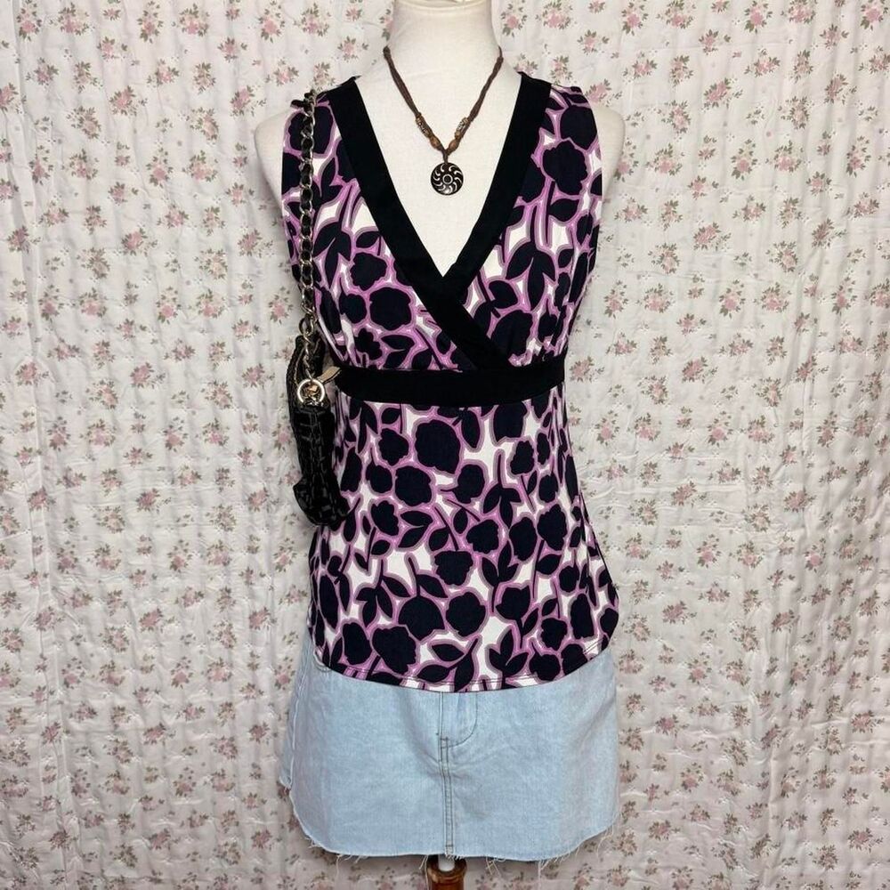 Merona Purple Geometric Print V Neck Top Women’s Blouse